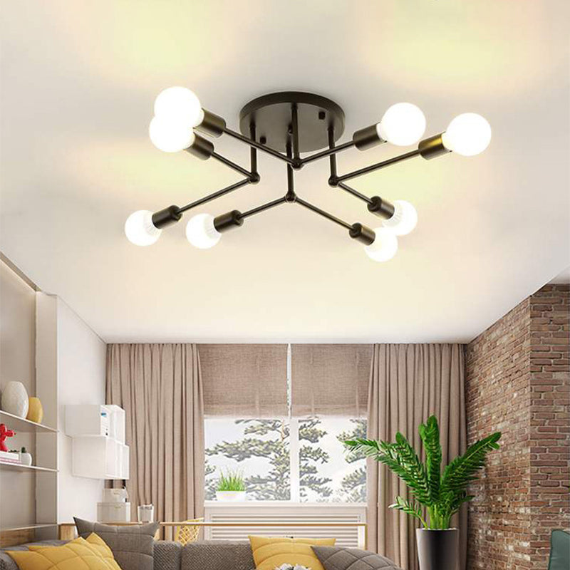 Metal Branching Semi Flush Chandelier Contemporary Ceiling Light Fixture for Living Room 8 Black Clearhalo 'Ceiling Lights' 'Close To Ceiling Lights' 'Close to ceiling' 'Glass shade' 'Glass' 'Semi-flushmount' Lighting' 2039281