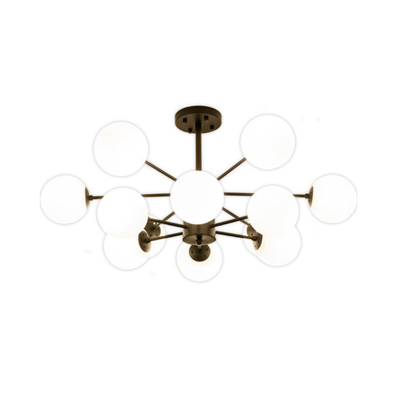 Radial Living Room Hanging Chandelier Metal 12 Bulbs Simple Drop Pendant with Orb Opal Glass Shade in Black Clearhalo 'Ceiling Lights' 'Chandeliers' 'Glass shade' 'Glass' 'Modern Chandeliers' 'Modern' Lighting' 2039315