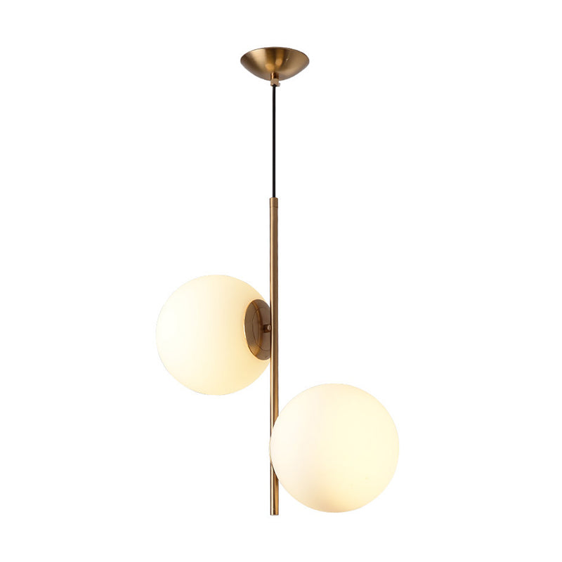 Nordic 2 Lights Chandelier Lighting Gold Sphere Pendant Light Kit with Opal Glass Shade Clearhalo 'Ceiling Lights' 'Chandeliers' 'Glass shade' 'Glass' 'Modern Chandeliers' 'Modern' Lighting' 2039328
