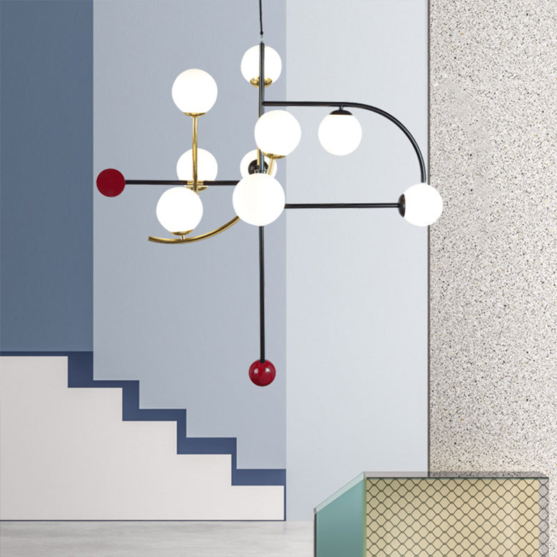 Modernity Ball Hanging Chandelier Opal Glass Living Room Suspension Lamp in Black Black D Clearhalo 'Ceiling Lights' 'Chandeliers' 'Glass shade' 'Glass' 'Modern Chandeliers' 'Modern' Lighting' 2039342