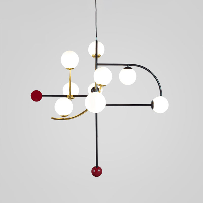 Modernity Ball Hanging Chandelier Opal Glass Living Room Suspension Lamp in Black Clearhalo 'Ceiling Lights' 'Chandeliers' 'Glass shade' 'Glass' 'Modern Chandeliers' 'Modern' Lighting' 2039343