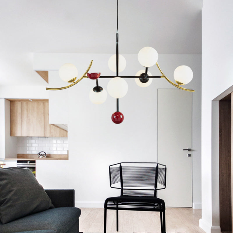Modernity Ball Hanging Chandelier Opal Glass Living Room Suspension Lamp in Black Black C Clearhalo 'Ceiling Lights' 'Chandeliers' 'Glass shade' 'Glass' 'Modern Chandeliers' 'Modern' Lighting' 2039344