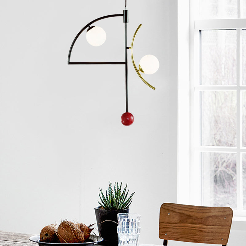 Modernity Ball Hanging Chandelier Opal Glass Living Room Suspension Lamp in Black Black B Clearhalo 'Ceiling Lights' 'Chandeliers' 'Glass shade' 'Glass' 'Modern Chandeliers' 'Modern' Lighting' 2039347