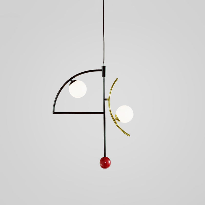 Modernity Ball Hanging Chandelier Opal Glass Living Room Suspension Lamp in Black Clearhalo 'Ceiling Lights' 'Chandeliers' 'Glass shade' 'Glass' 'Modern Chandeliers' 'Modern' Lighting' 2039348