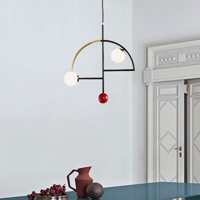 Modernity Ball Hanging Chandelier Opal Glass Living Room Suspension Lamp in Black Black A Clearhalo 'Ceiling Lights' 'Chandeliers' 'Glass shade' 'Glass' 'Modern Chandeliers' 'Modern' Lighting' 2039349