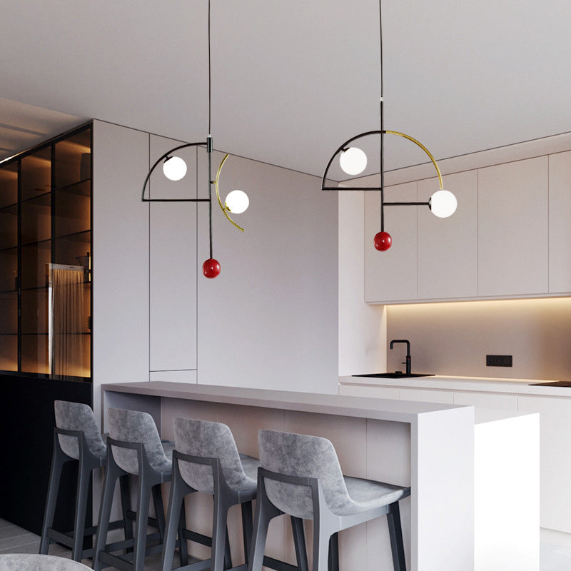 Modernity Ball Hanging Chandelier Opal Glass Living Room Suspension Lamp in Black Clearhalo 'Ceiling Lights' 'Chandeliers' 'Glass shade' 'Glass' 'Modern Chandeliers' 'Modern' Lighting' 2039350