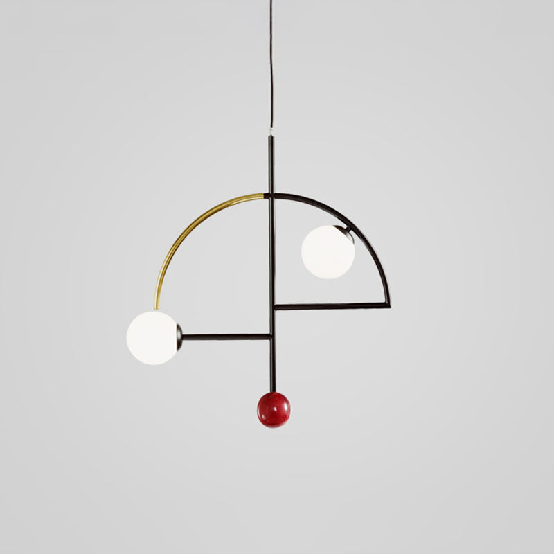 Modernity Ball Hanging Chandelier Opal Glass Living Room Suspension Lamp in Black Clearhalo 'Ceiling Lights' 'Chandeliers' 'Glass shade' 'Glass' 'Modern Chandeliers' 'Modern' Lighting' 2039351