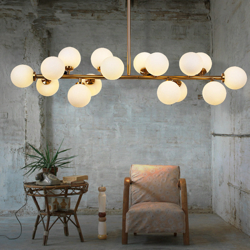 Ball Dining Room Pendant Light Kit Cream Glass Contemporary Chandelier Lighting Fixture in Gold 16 Gold Clearhalo 'Ceiling Lights' 'Chandeliers' 'Glass shade' 'Glass' 'Island Lights' 'Modern Chandeliers' 'Modern' Lighting' 2039359