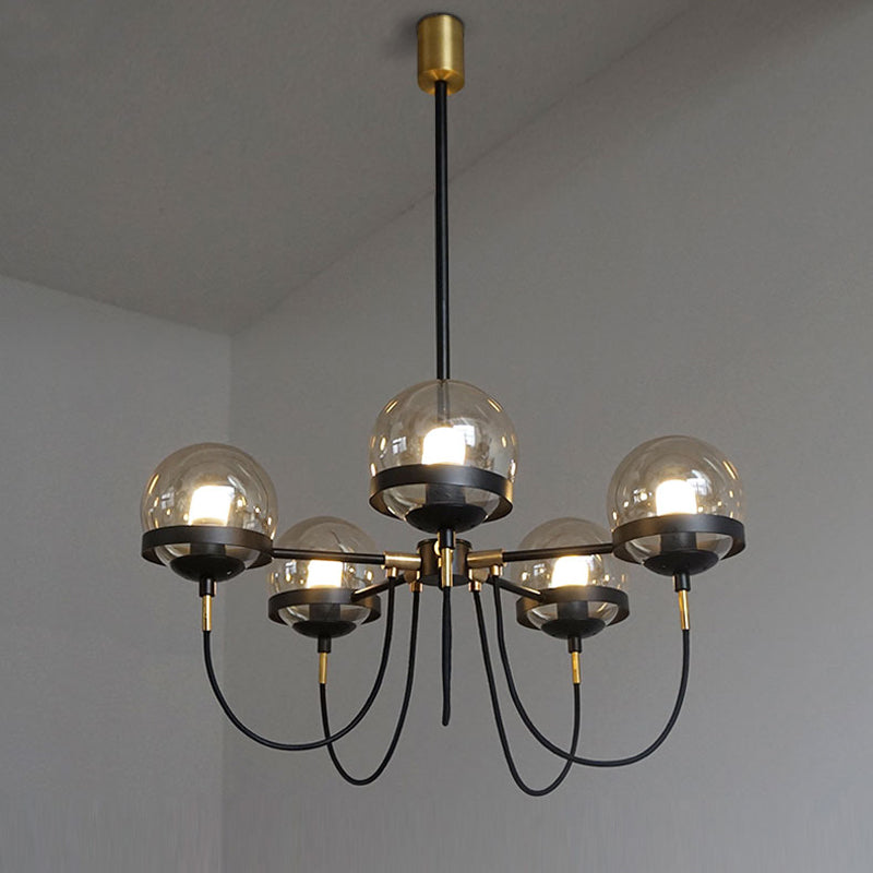 Bubble Drop Lamp Modern Clear Glass 5-Head Pendant Chandelier with Curved Arm for Living Room Clearhalo 'Ceiling Lights' 'Chandeliers' 'Glass shade' 'Glass' 'Modern Chandeliers' 'Modern' Lighting' 2039389