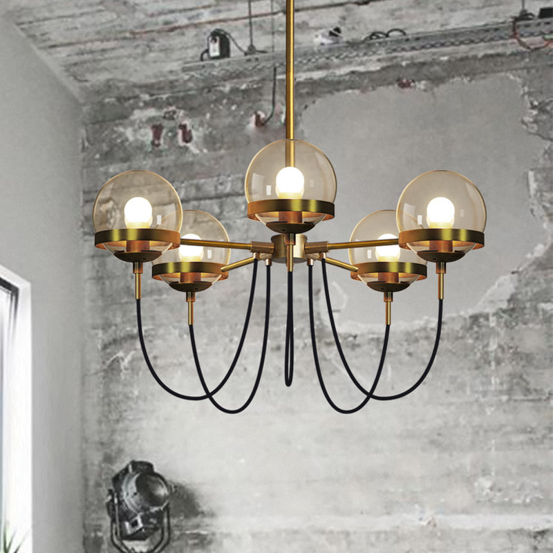 Bubble Drop Lamp Modern Clear Glass 5-Head Pendant Chandelier with Curved Arm for Living Room Clearhalo 'Ceiling Lights' 'Chandeliers' 'Glass shade' 'Glass' 'Modern Chandeliers' 'Modern' Lighting' 2039391