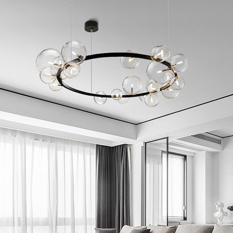 Orb Clear Glass Chandelier Light Minimalist Black Pendant Lighting Fixture for Dining Room Clearhalo 'Ceiling Lights' 'Chandeliers' 'Glass shade' 'Glass' 'Modern Chandeliers' 'Modern' Lighting' 2039468