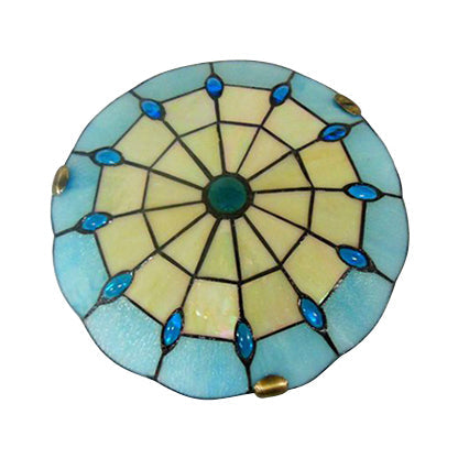 12"/16"/19.5" Wide Bedroom Ceiling Light Tiffany Blue Dome Shade Flush Mount Light with Jewel Decoration Clearhalo 'Ceiling Lights' 'Close To Ceiling Lights' 'Close to ceiling' 'Flush mount' Lighting' 20402