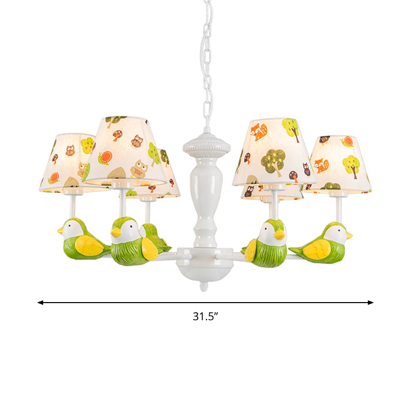 Green Bird Pendant Light with Tapered Shade Rustic Style Metal Chandelier for Child Bedroom Clearhalo 'Ceiling Lights' 'Chandeliers' Lighting' options 204144