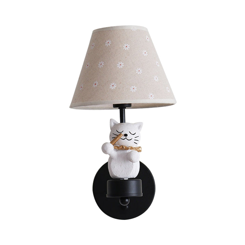 Lovely Pet Cat Wall Light One Light Resin Sconce Light with Floral Shade for Study Room Clearhalo 'Wall Lamps & Sconces' 'Wall Lights' Lighting' 204245