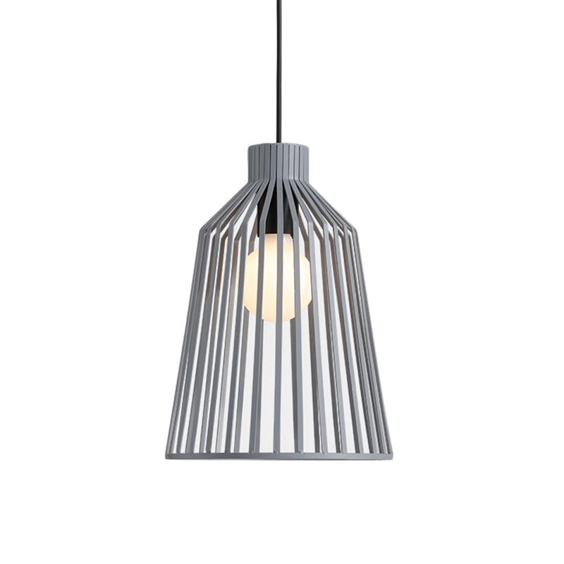 1-Light Pendant Lighting Fixture with Bell Wire Cage Metal Nordic Style Kitchen Island Hanging Lamp in Grey/White/Coffee Clearhalo 'Art Deco Pendants' 'Cast Iron' 'Ceiling Lights' 'Ceramic' 'Crystal' 'Industrial Pendants' 'Industrial' 'Metal' 'Middle Century Pendants' 'Pendant Lights' 'Pendants' 'Tiffany' Lighting' 204259