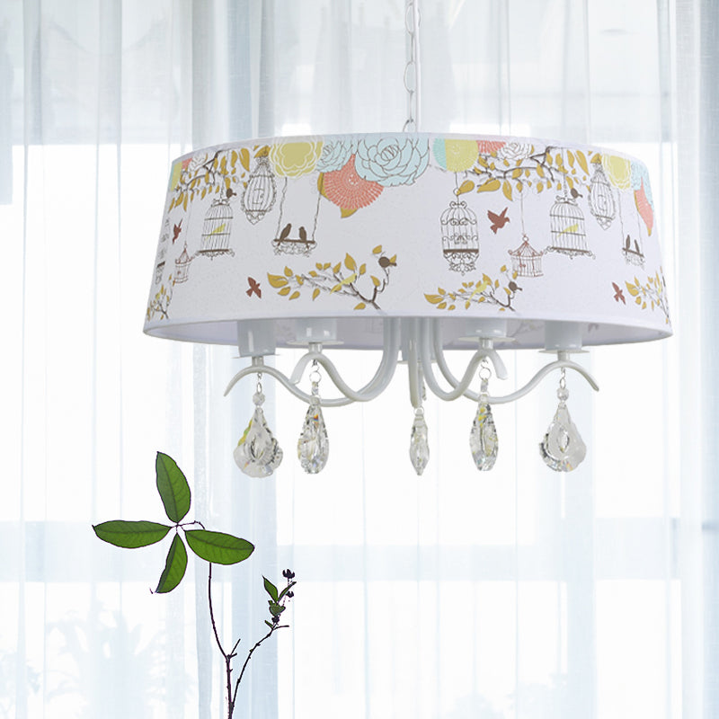 Drum Shade Pendant Light with Clear Crystal Modern Metal Chandelier in White for Dining Room White Clearhalo 'Ceiling Lights' 'Chandeliers' Lighting' options 204279_84da2c96-4d41-4d90-8f2f-68e1f0eadda0