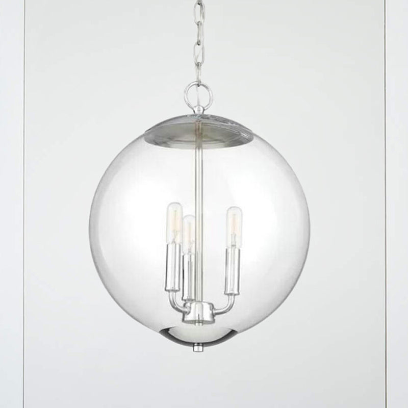 3-Light Pendant Light with Globe Shade Clear Glass Vintage Dining Room Chandelier in Black/Chrome/Gold Clearhalo 'Cast Iron' 'Ceiling Lights' 'Chandeliers' 'Industrial Chandeliers' 'Industrial' 'Metal' 'Middle Century Chandeliers' 'Rustic Chandeliers' 'Tiffany' Lighting' 204302