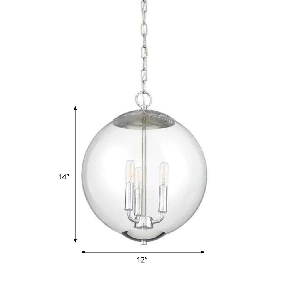 3-Light Pendant Light with Globe Shade Clear Glass Vintage Dining Room Chandelier in Black/Chrome/Gold Clearhalo 'Cast Iron' 'Ceiling Lights' 'Chandeliers' 'Industrial Chandeliers' 'Industrial' 'Metal' 'Middle Century Chandeliers' 'Rustic Chandeliers' 'Tiffany' Lighting' 204304