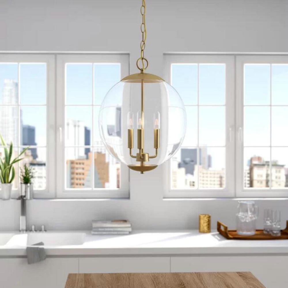 3-Light Pendant Light with Globe Shade Clear Glass Vintage Dining Room Chandelier in Black/Chrome/Gold Clearhalo 'Cast Iron' 'Ceiling Lights' 'Chandeliers' 'Industrial Chandeliers' 'Industrial' 'Metal' 'Middle Century Chandeliers' 'Rustic Chandeliers' 'Tiffany' Lighting' 204308