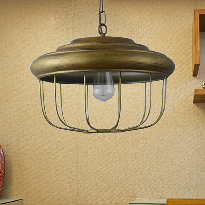 1-Light Hanging Pendant Light with Drum Shade Iron Rustic Farmhouse Ceiling Light in Antique Brass Antique Brass Clearhalo 'Art Deco Pendants' 'Cast Iron' 'Ceiling Lights' 'Ceramic' 'Crystal' 'Industrial Pendants' 'Industrial' 'Metal' 'Middle Century Pendants' 'Pendant Lights' 'Pendants' 'Tiffany' Lighting' 204325