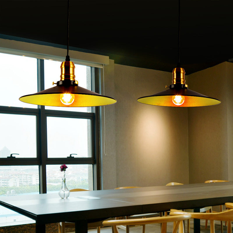 8.5"/10"/12" Wide Single Bulb Metal Pendant Light Fixture Industrial Black Flared Dining Room Hanging Lamp Black 10" Clearhalo 'Art Deco Pendants' 'Black' 'Cast Iron' 'Ceiling Lights' 'Ceramic' 'Crystal' 'Industrial Pendants' 'Industrial' 'Metal' 'Middle Century Pendants' 'Pendant Lights' 'Pendants' 'Rustic Pendants' 'Tiffany' Lighting' 204357