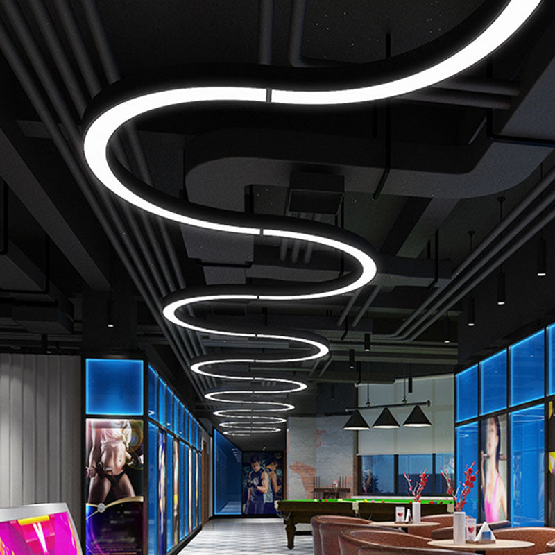 Arc Shaped Gym Pendant Lamp Metal Contemporary LED Hanging Ceiling Light in Black Clearhalo 'Ceiling Lights' 'Modern Pendants' 'Modern' 'Pendant Lights' 'Pendants' Lighting' 2044265
