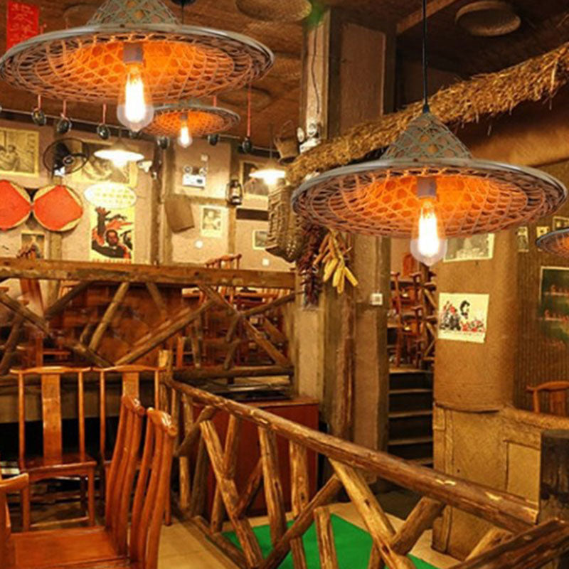 Bamboo Coolie Hat Pendant Lighting Asia Single-Bulb Wood Ceiling Hang Light for Restaurant Clearhalo 'Ceiling Lights' 'Modern Pendants' 'Modern' 'Pendant Lights' 'Pendants' Lighting' 2044312