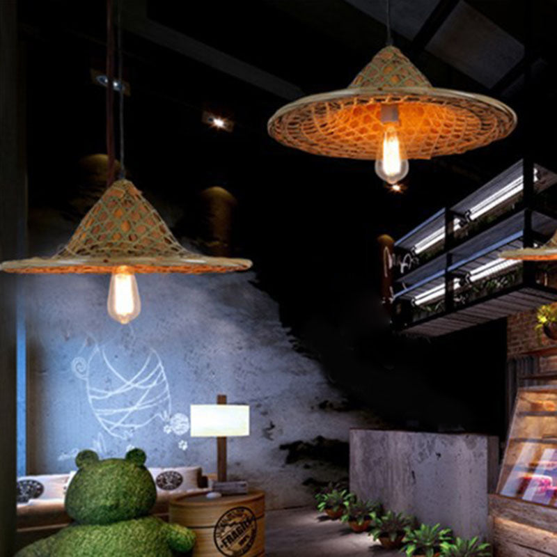 Bamboo Coolie Hat Pendant Lighting Asia Single-Bulb Wood Ceiling Hang Light for Restaurant Clearhalo 'Ceiling Lights' 'Modern Pendants' 'Modern' 'Pendant Lights' 'Pendants' Lighting' 2044313