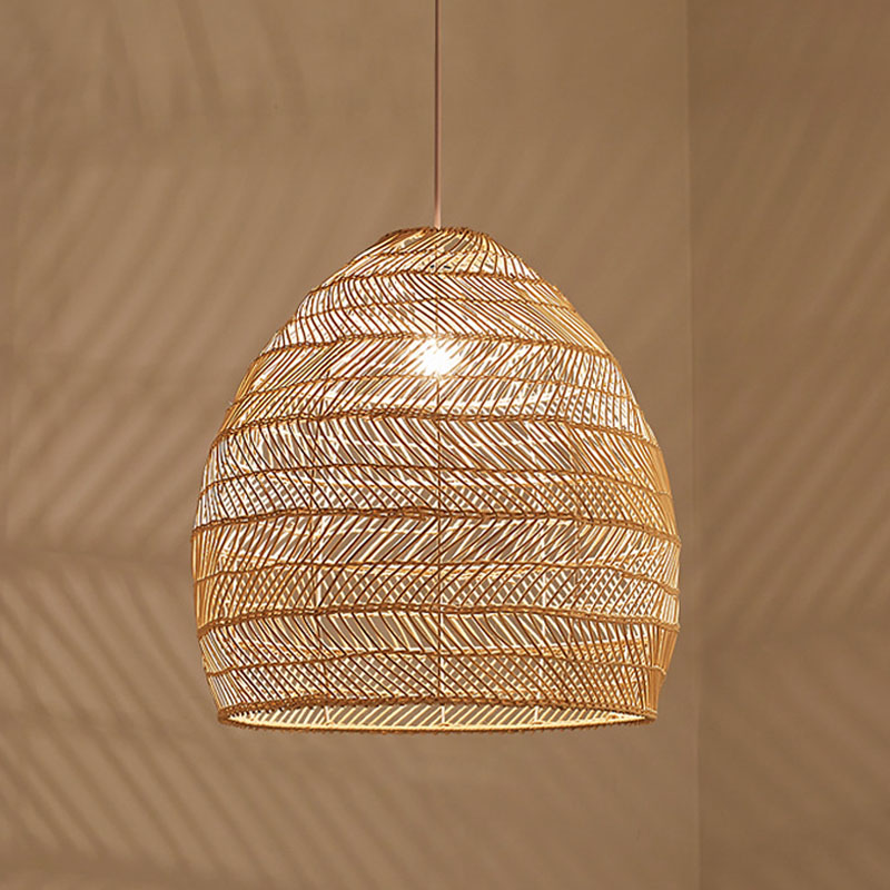 Rattan Cloche Pendant Ceiling Light Asian Single-Bulb Suspension Lighting over Dining Table Beige 23.5" Clearhalo 'Ceiling Lights' 'Pendant Lights' 'Pendants' Lighting' 2044403_26c7697f-7d78-48b1-8394-d91f69218ff2