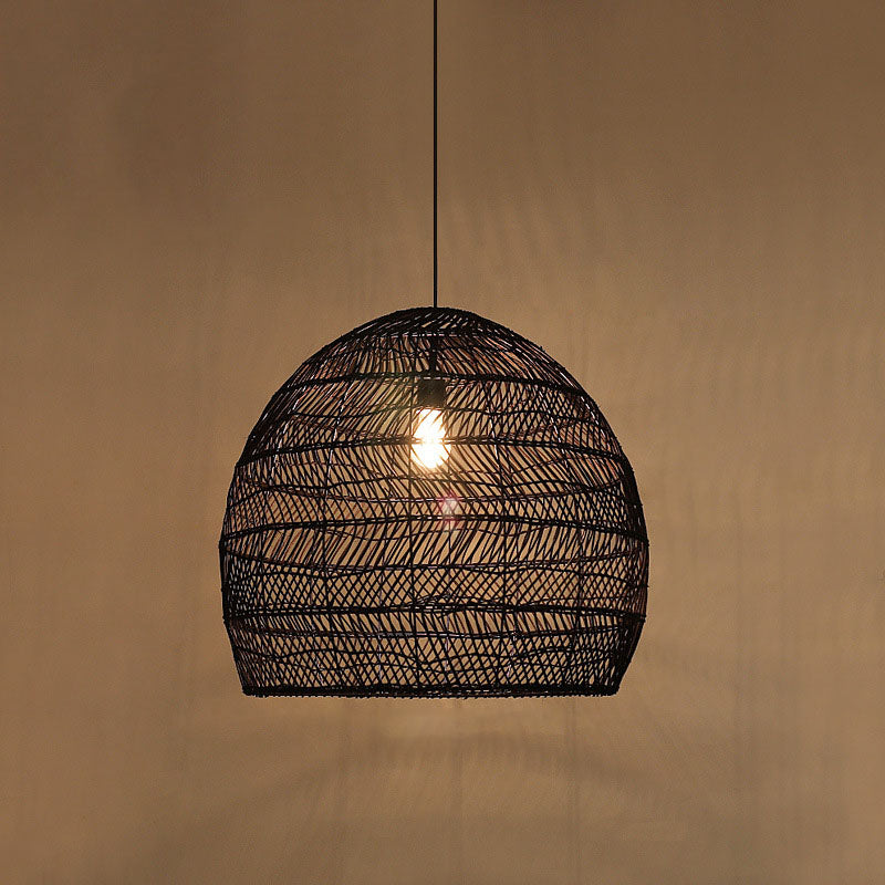 Rattan Cloche Pendant Ceiling Light Asian Single-Bulb Suspension Lighting over Dining Table Black 18" Clearhalo 'Ceiling Lights' 'Pendant Lights' 'Pendants' Lighting' 2044407_b9fbb6f1-2e08-4637-82ec-6d715060e609