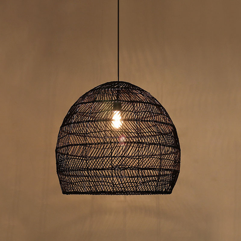Rattan Cloche Pendant Ceiling Light Asian Single-Bulb Suspension Lighting over Dining Table Black 20" Clearhalo 'Ceiling Lights' 'Pendant Lights' 'Pendants' Lighting' 2044408_f1201e02-48d5-4383-b46e-e7ebd5d7da13