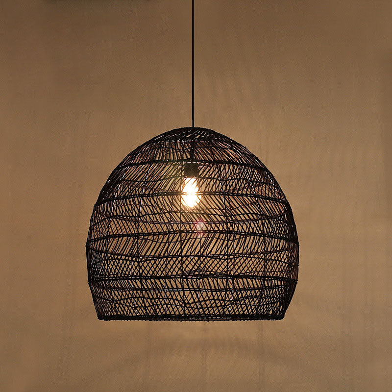 Rattan Cloche Pendant Ceiling Light Asian Single-Bulb Suspension Lighting over Dining Table Clearhalo 'Ceiling Lights' 'Pendant Lights' 'Pendants' Lighting' 2044409