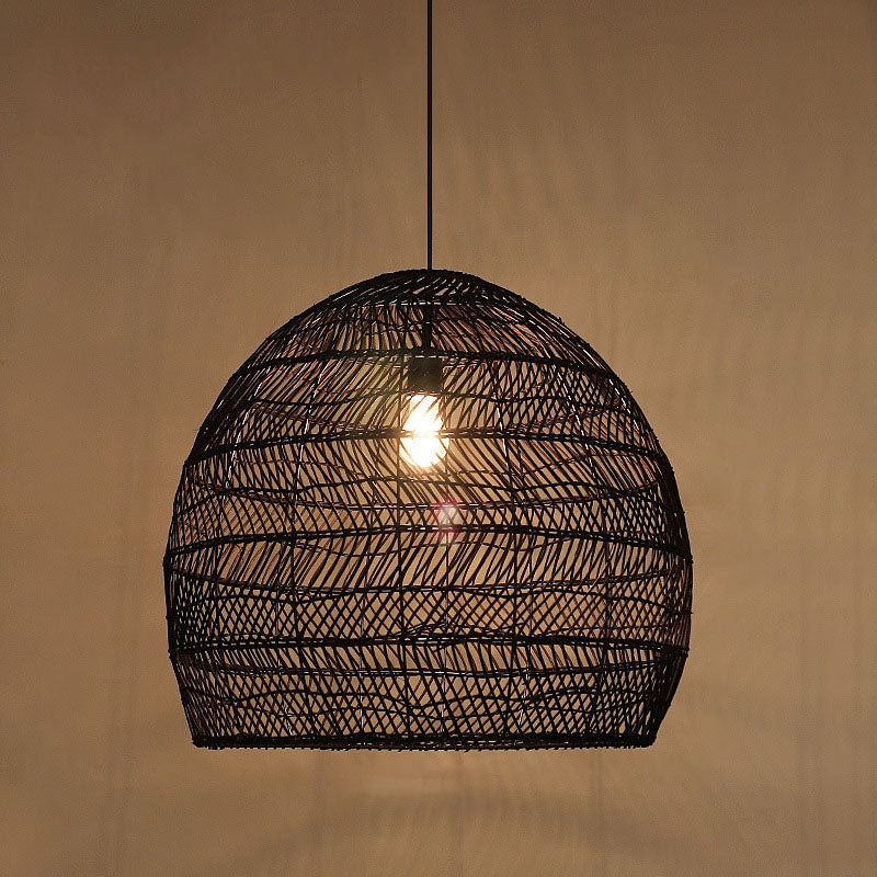 Rattan Cloche Pendant Ceiling Light Asian Single-Bulb Suspension Lighting over Dining Table Black 39.5" Clearhalo 'Ceiling Lights' 'Pendant Lights' 'Pendants' Lighting' 2044411_44c773bf-582d-4867-acfd-5e1e2a4d5e7c