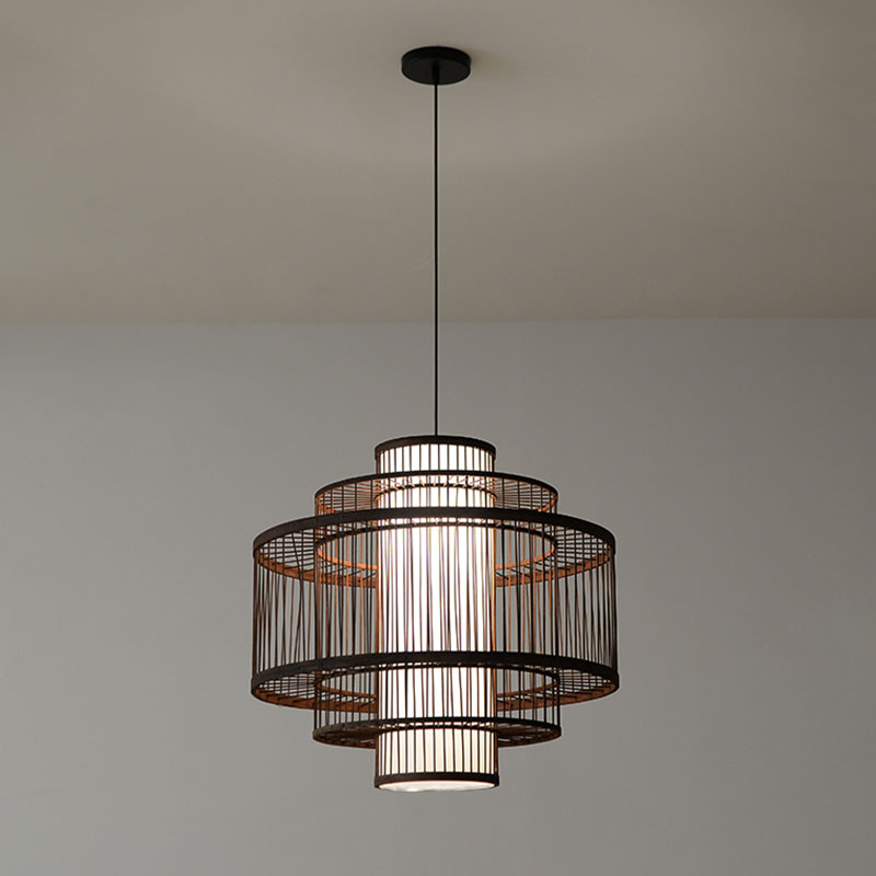 Wooden Geometrical Pendant Lamp Chinese 1 Head Coffee Suspended Lighting Fixture Coffee B Clearhalo 'Ceiling Lights' 'Pendant Lights' 'Pendants' Lighting' 2044524_edddde91-ca2e-4004-80f2-d2c06b5cce86