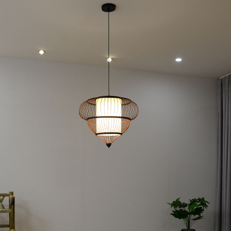 Wooden Geometrical Pendant Lamp Chinese 1 Head Coffee Suspended Lighting Fixture Coffee C Clearhalo 'Ceiling Lights' 'Pendant Lights' 'Pendants' Lighting' 2044525_31b13085-a4d5-4ec3-96bb-5bc3d97a13ef
