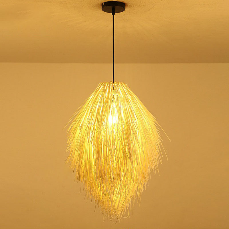 Cottage Woven Shade Drop Pendant Wood 1 Bulb Restaurant Hanging Light Kit in Beige Wood B Clearhalo 'Ceiling Lights' 'Pendant Lights' 'Pendants' Lighting' 2044533_5962dfa3-7b13-463d-9fae-61f922022bfc