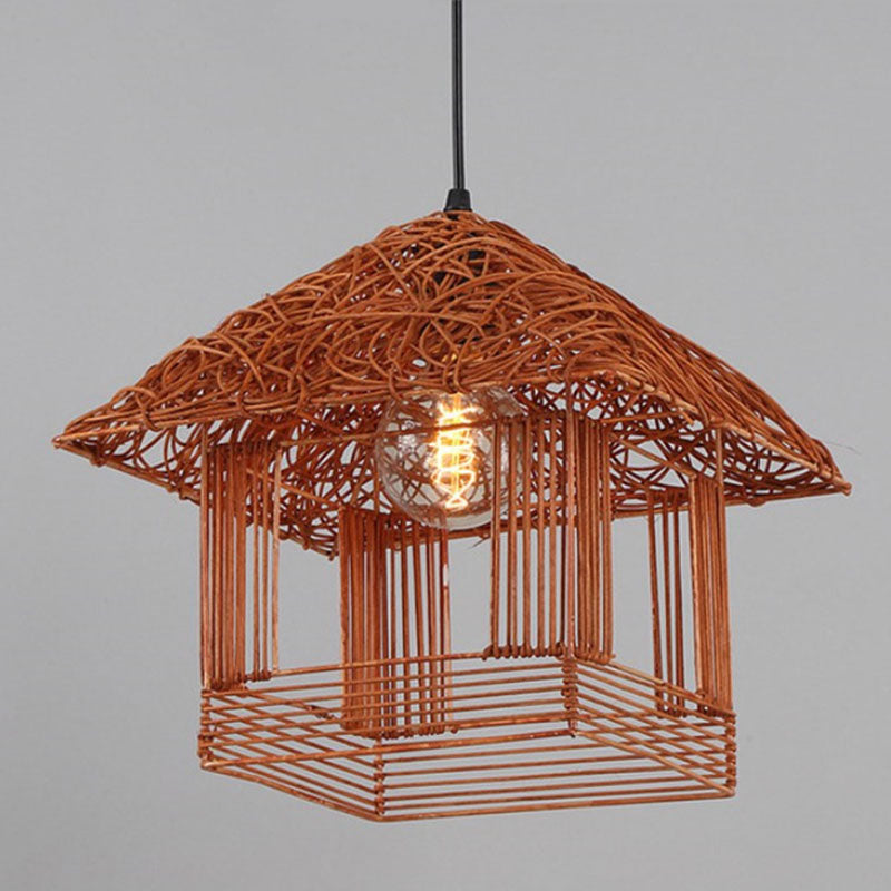 Rattan Woven House Shaped Pendant Country Style Single-Bulb Hanging Ceiling Light Orange Clearhalo 'Ceiling Lights' 'Pendant Lights' 'Pendants' Lighting' 2044555_f9aead3f-6bdd-4124-ac76-c177357d13e3