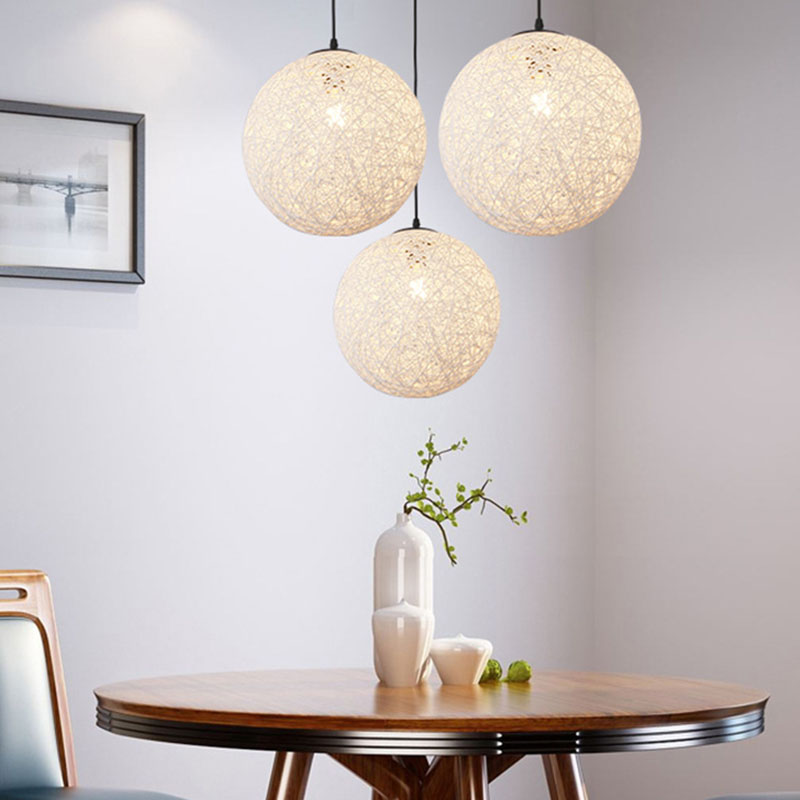 Handwoven Globe Restaurant Pendant Lighting Rattan 1 Bulb Asian Style Hanging Lamp Kit White Clearhalo 'Ceiling Lights' 'Pendant Lights' 'Pendants' Lighting' 2044613_8fe0caca-ca9f-4990-83c1-634bc3b36167