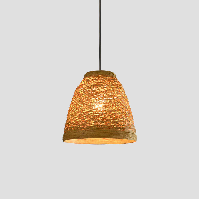 Weaving Bell Hanging Lamp Asian Style Rattan 1 Bulb Snack Bar Suspension Pendant Light Brown Large Clearhalo 'Ceiling Lights' 'Pendant Lights' 'Pendants' Lighting' 2044640_952402cb-c221-4c1d-827d-435fb1edaa6c