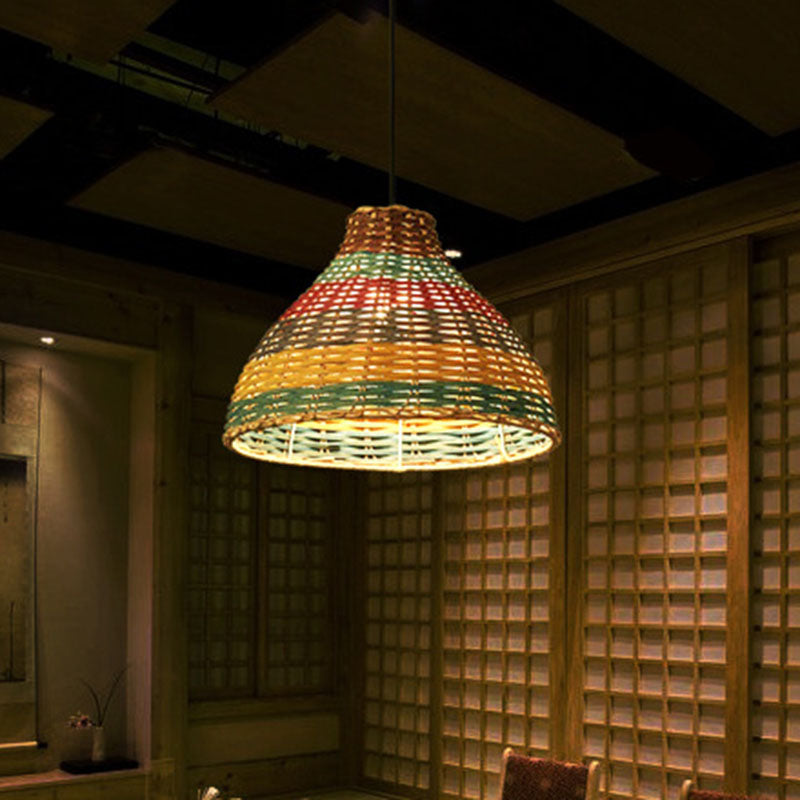 Hand-Woven Rattan Ceiling Suspension Lamp Asian 1 Head Multi-Colored Pendant Light Fixture Multi-Color D Clearhalo 'Ceiling Lights' 'Pendant Lights' 'Pendants' Lighting' 2044645_9667adc7-821c-4bd5-9df5-6d3d2d8029fa