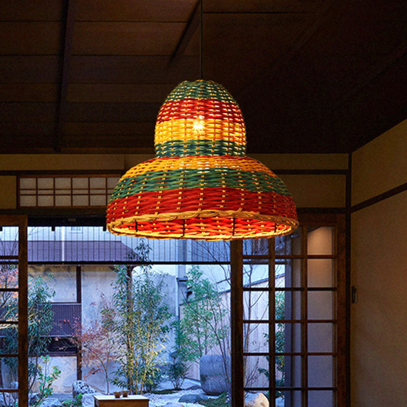 Hand-Woven Rattan Ceiling Suspension Lamp Asian 1 Head Multi-Colored Pendant Light Fixture Multi-Color C Clearhalo 'Ceiling Lights' 'Pendant Lights' 'Pendants' Lighting' 2044647_f86f06f7-6ce8-475d-ae26-f946b7920066