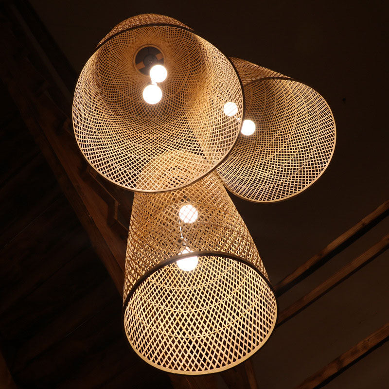 Bamboo Elongated Pendant Chandelier Asian 2 Lights Wood Drop Lamp for Living Room Clearhalo 'Ceiling Lights' 'Chandeliers' Lighting' options 2044678