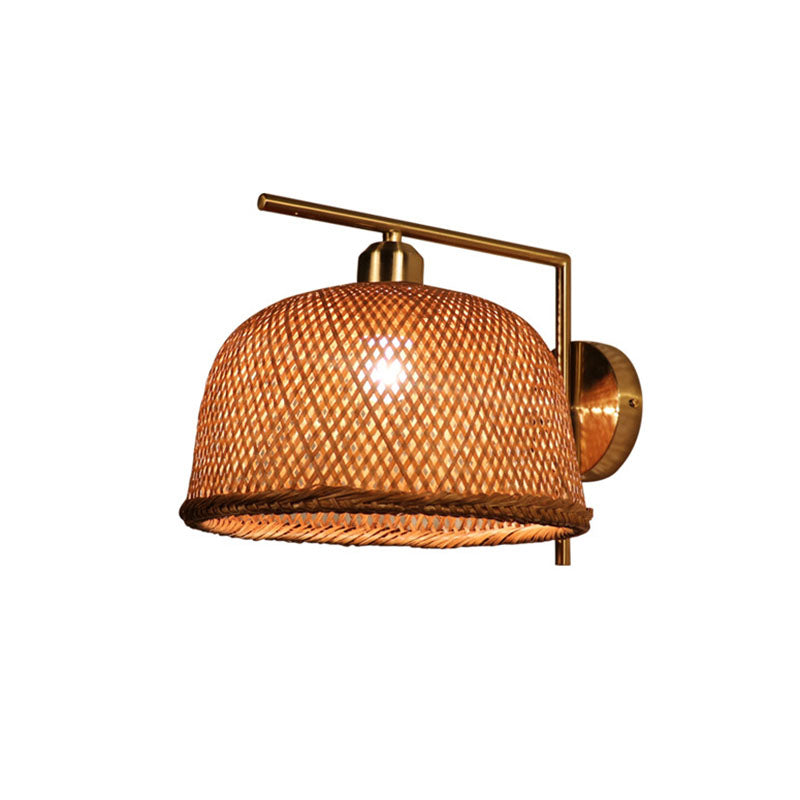 Bamboo Criss-Cross Woven Wall Lantern Chinese Style 1 Bulb Wood Wall Mounted Light Fixture Wood H Clearhalo 'Wall Lamps & Sconces' 'Wall Lights' Lighting' 2044731