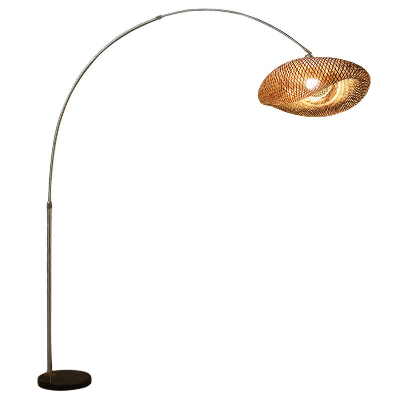 Fishing Rod Standing Lamp Chinese Bamboo 1-Light Wood Reading Floor Light with Swivel Shade Clearhalo 'Floor Lamps' 'Lamps' Lighting' 2044755