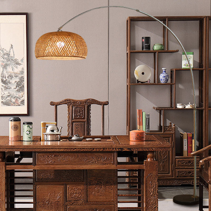 Fishing Rod Standing Lamp Chinese Bamboo 1-Light Wood Reading Floor Light with Swivel Shade Clearhalo 'Floor Lamps' 'Lamps' Lighting' 2044758