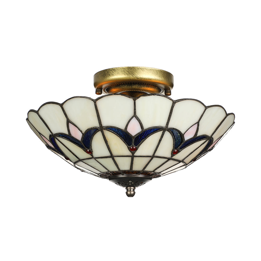 Living Room Ceiling Lights Rustic Style 10"/12" Inch Dome Flush Mount Light Fixture with Jewel Decoration in White/Beige/Blue/Clear White Clearhalo 'Ceiling Lights' 'Close To Ceiling Lights' 'Close to ceiling' 'Glass shade' 'Glass' 'Semi-flushmount' 'Tiffany close to ceiling' 'Tiffany' Lighting' 20449