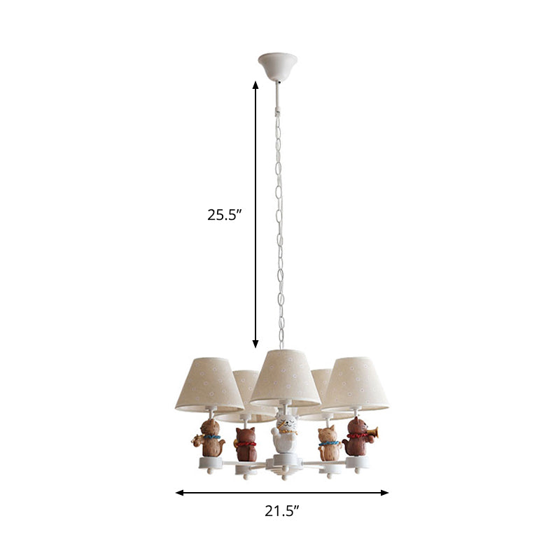 Nordic Style Chandelier with Pet Cat 5 Lights Metal Hanging Light with White Shade for Foyer Clearhalo 'Ceiling Lights' 'Chandeliers' Lighting' options 204518