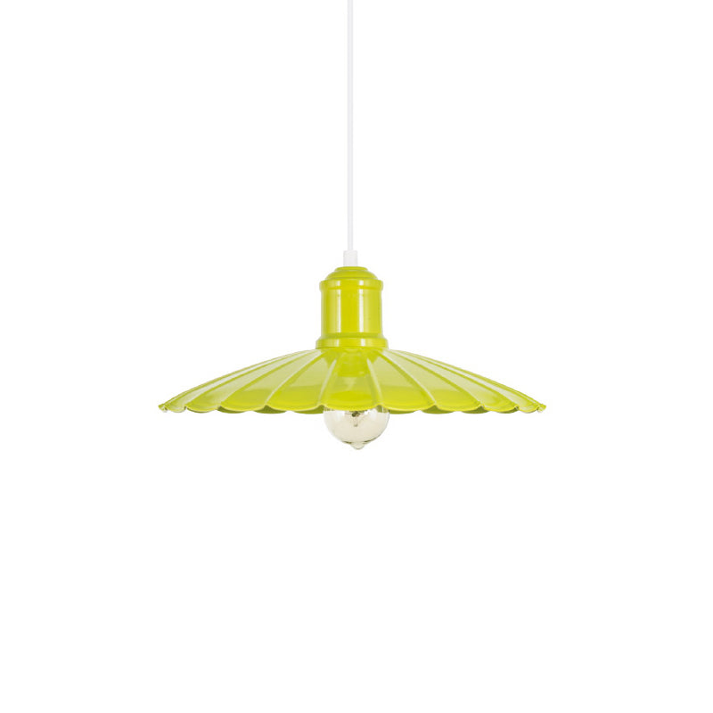 Scalloped Shade Metal Hanging Light Fixture Retro 1 Head Bedroom Pendant Lamp in Red/Yellow/Green Clearhalo 'Art Deco Pendants' 'Cast Iron' 'Ceiling Lights' 'Ceramic' 'Crystal' 'Industrial Pendants' 'Industrial' 'Metal' 'Middle Century Pendants' 'Pendant Lights' 'Pendants' 'Tiffany' Lighting' 204633