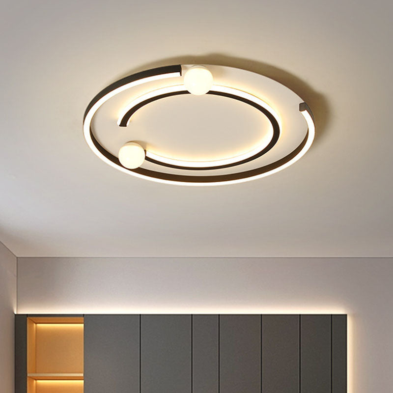 Geometric Line Metal LED Flush Mount Modern Black Flushmount Ceiling Light for Bedroom Black 3 Color Round Clearhalo 'Ceiling Lights' 'Close To Ceiling Lights' 'Close to ceiling' 'Flush mount' Lighting' 2046524