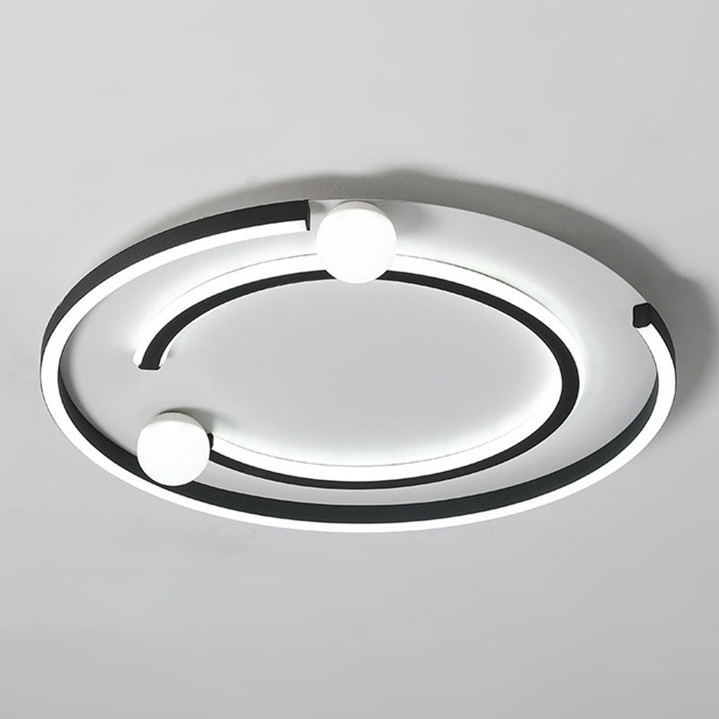 Geometric Line Metal LED Flush Mount Modern Black Flushmount Ceiling Light for Bedroom Black White Round Clearhalo 'Ceiling Lights' 'Close To Ceiling Lights' 'Close to ceiling' 'Flush mount' Lighting' 2046527